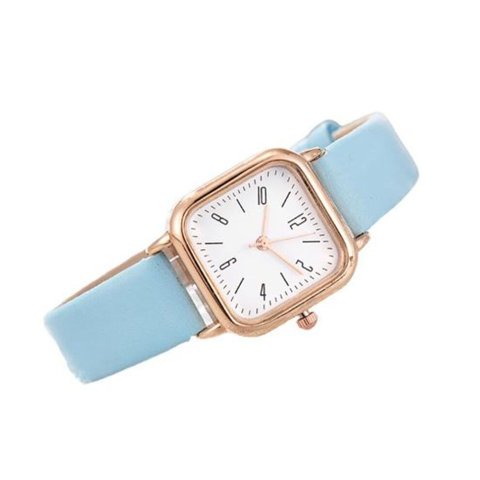 (blue) Women Watch Square Dial Adjustable Faux Leather Strap Elegant Minimalistic Gift Fashion Jewelry High Accuracy Metal Dress Wrist Watch For Daily