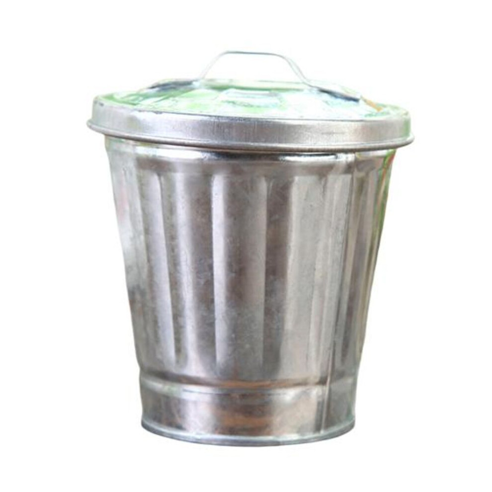 (silver) Desktop Trash Can Large Capacity with Lid Bucket Shape Stainless Leakproof Garbage Storage Coated Large Opening Waste Bin Household Supplies