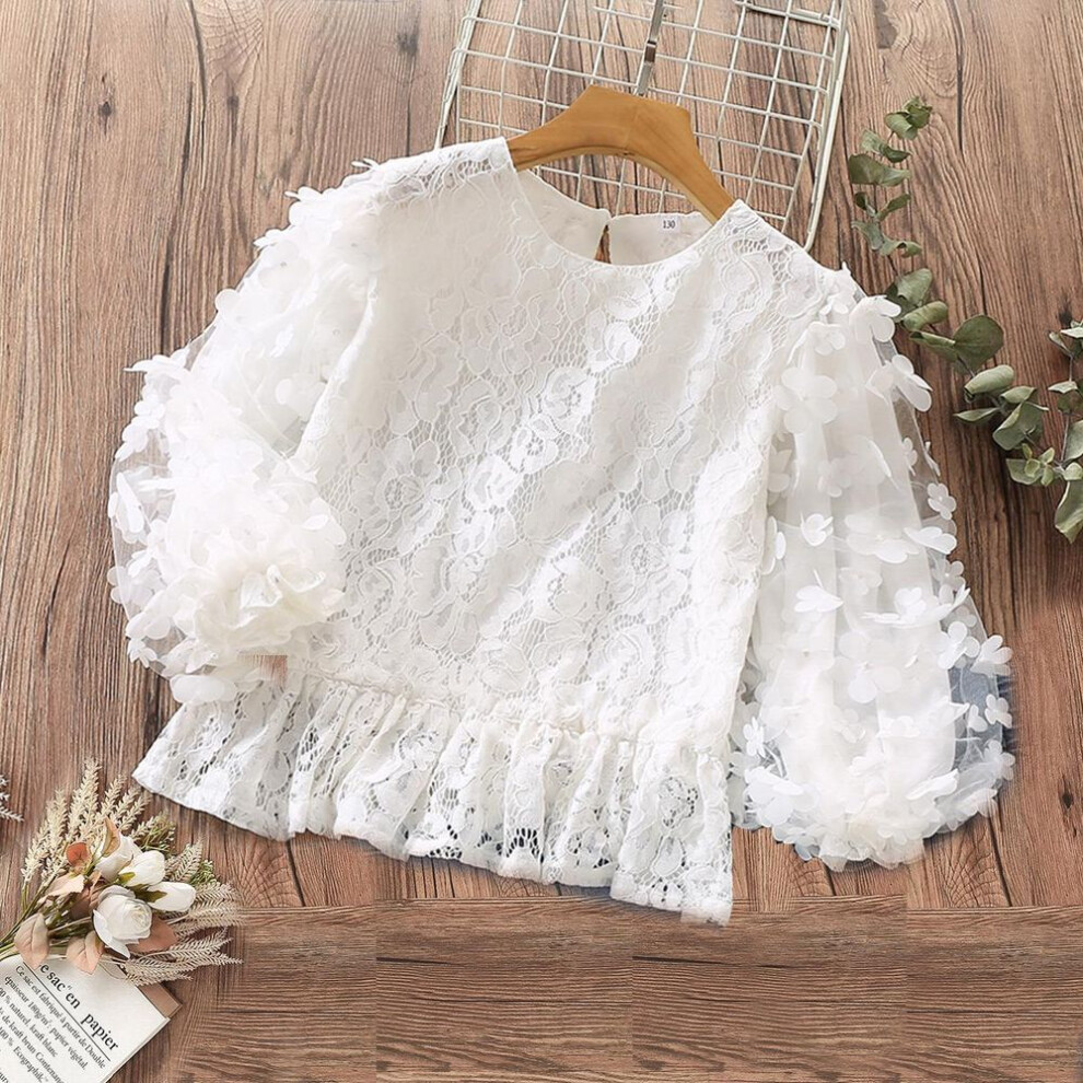 (as the picture, 160) Teen Girls Shirts Children Clothing White Lace Blouses For Girls Spring Cute Baby Kids Clothes Tops