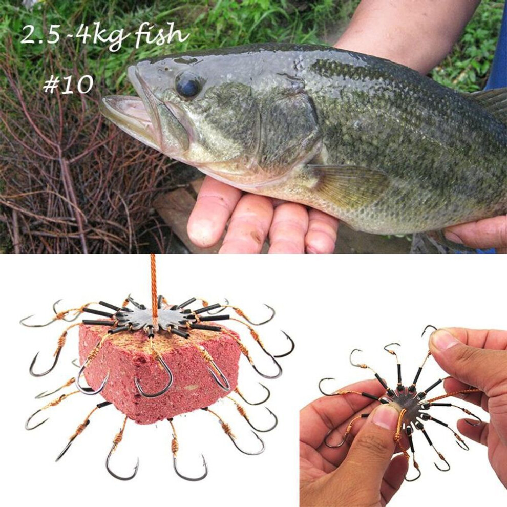 (#10) Carp Bait Fishhooks For Fishing Flap Explosion String Hook Prevent Winding Pe Lines With Hose Carbon Steel 12 Hooks