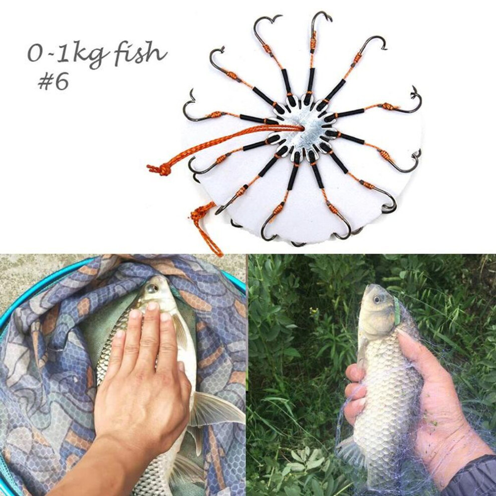 (#6) Carp Bait Fishhooks For Fishing Flap Explosion String Hook Prevent Winding Pe Lines With Hose Carbon Steel 12 Hooks