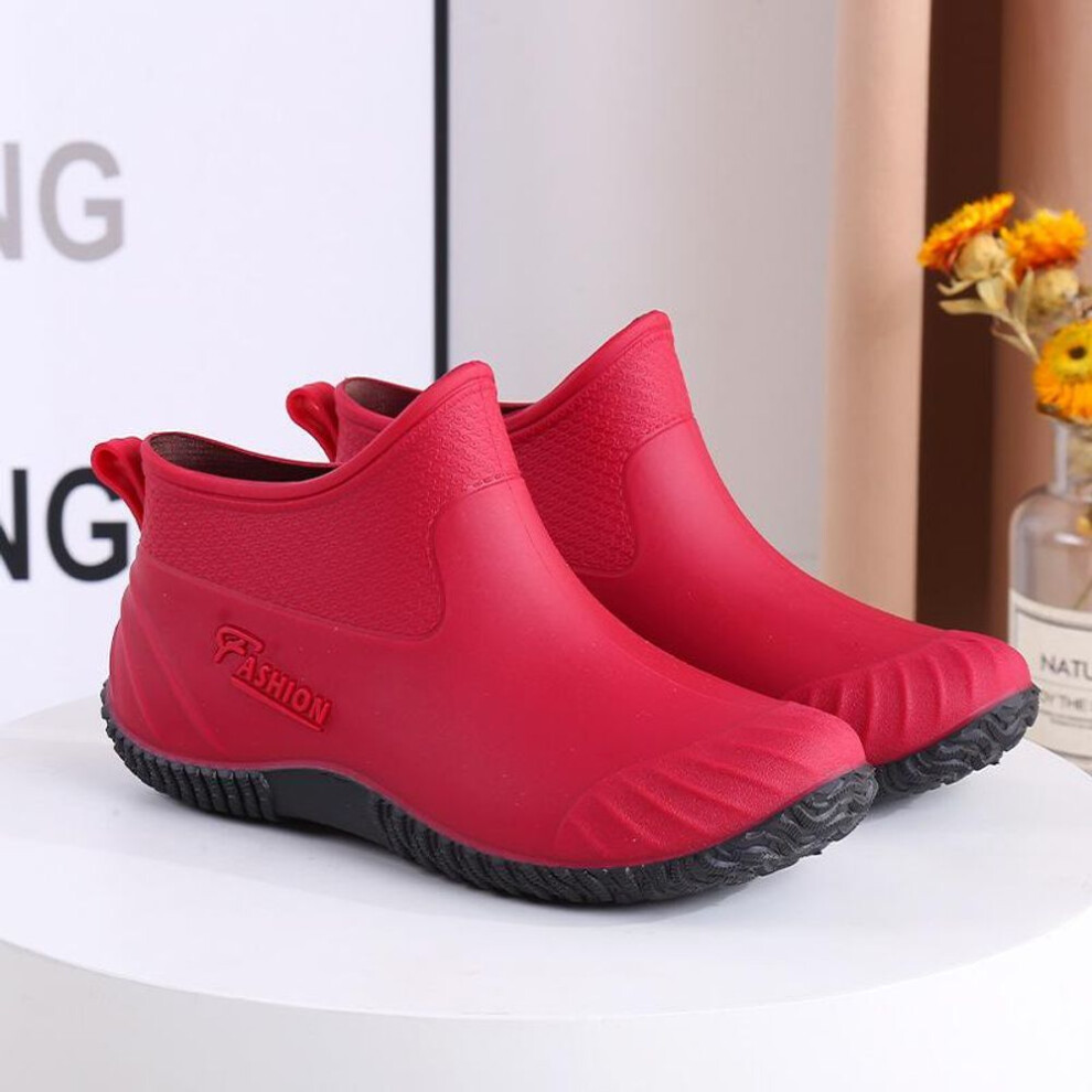 (red, 37) Rain Boots Women&apos;s Fashion Outdoor Rain Boots Adult Wear-resistant Rubber Shoes Summer Non-slip Waterproof Short Tube Rain Boots