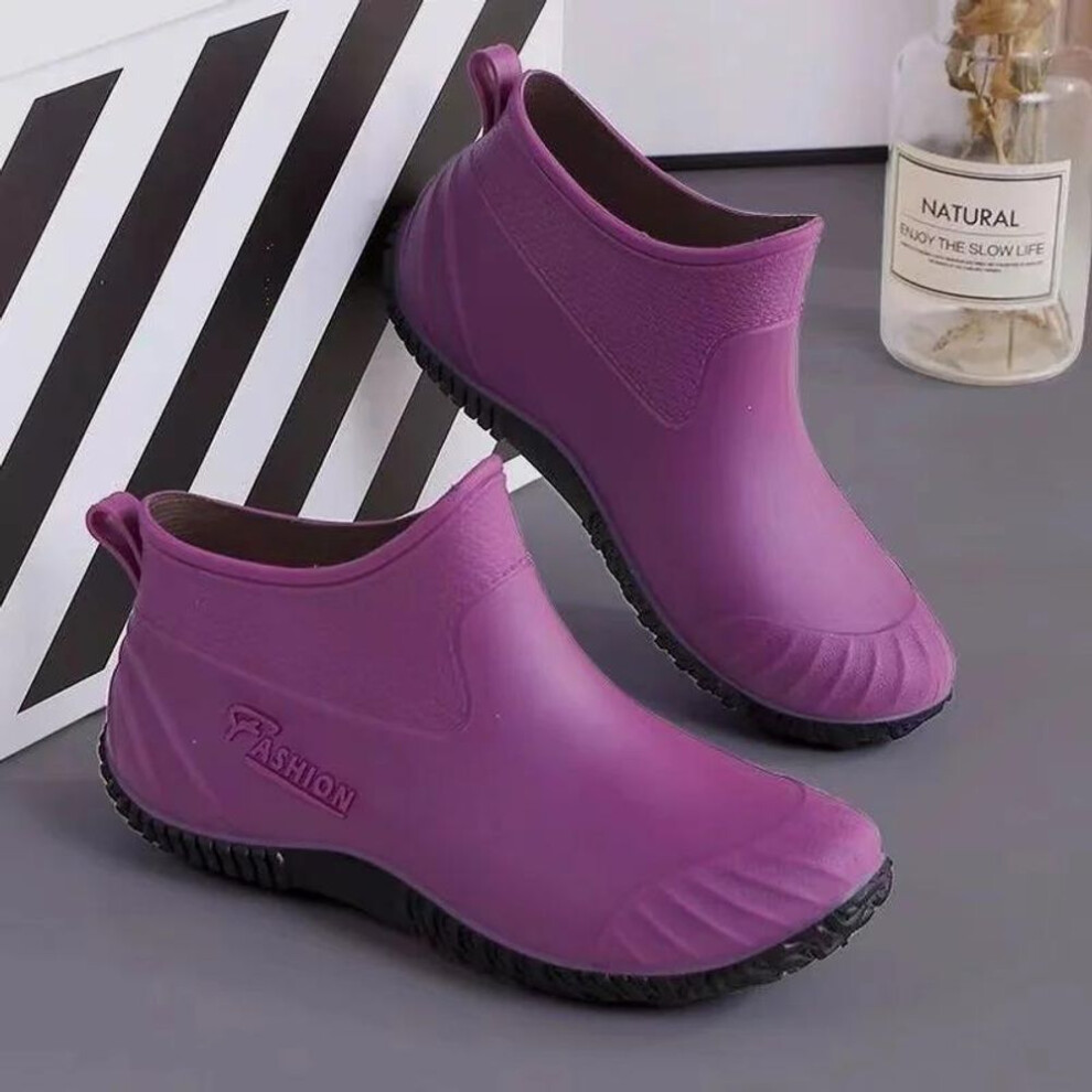(purple, 36) Rain Boots Women&apos;s Fashion Outdoor Rain Boots Adult Wear-resistant Rubber Shoes Summer Non-slip Waterproof Short Tube Rain Boots