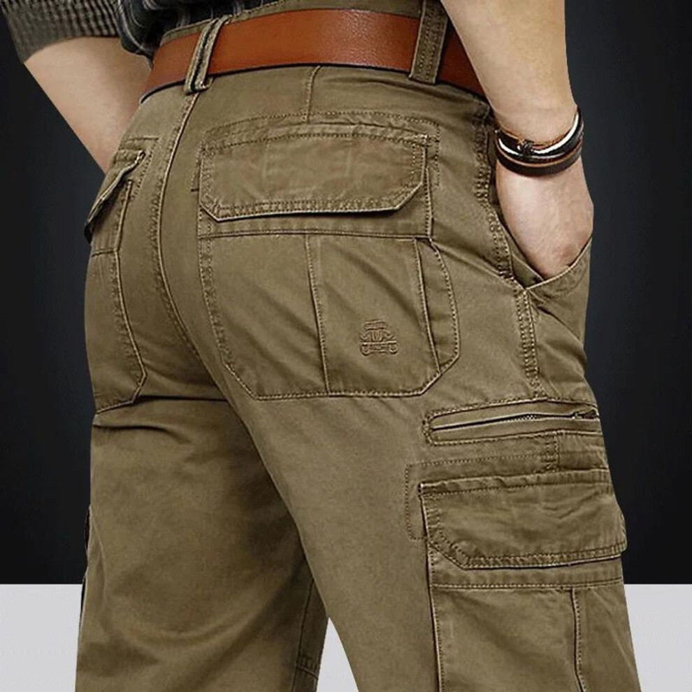 (camel, 38) Man Cargo Pants Casual Pants Outdoor Trousers Hiking Set Cargo Tactical Men&apos;s Work Wear Trainning Exercise Suit Cotton Trouse