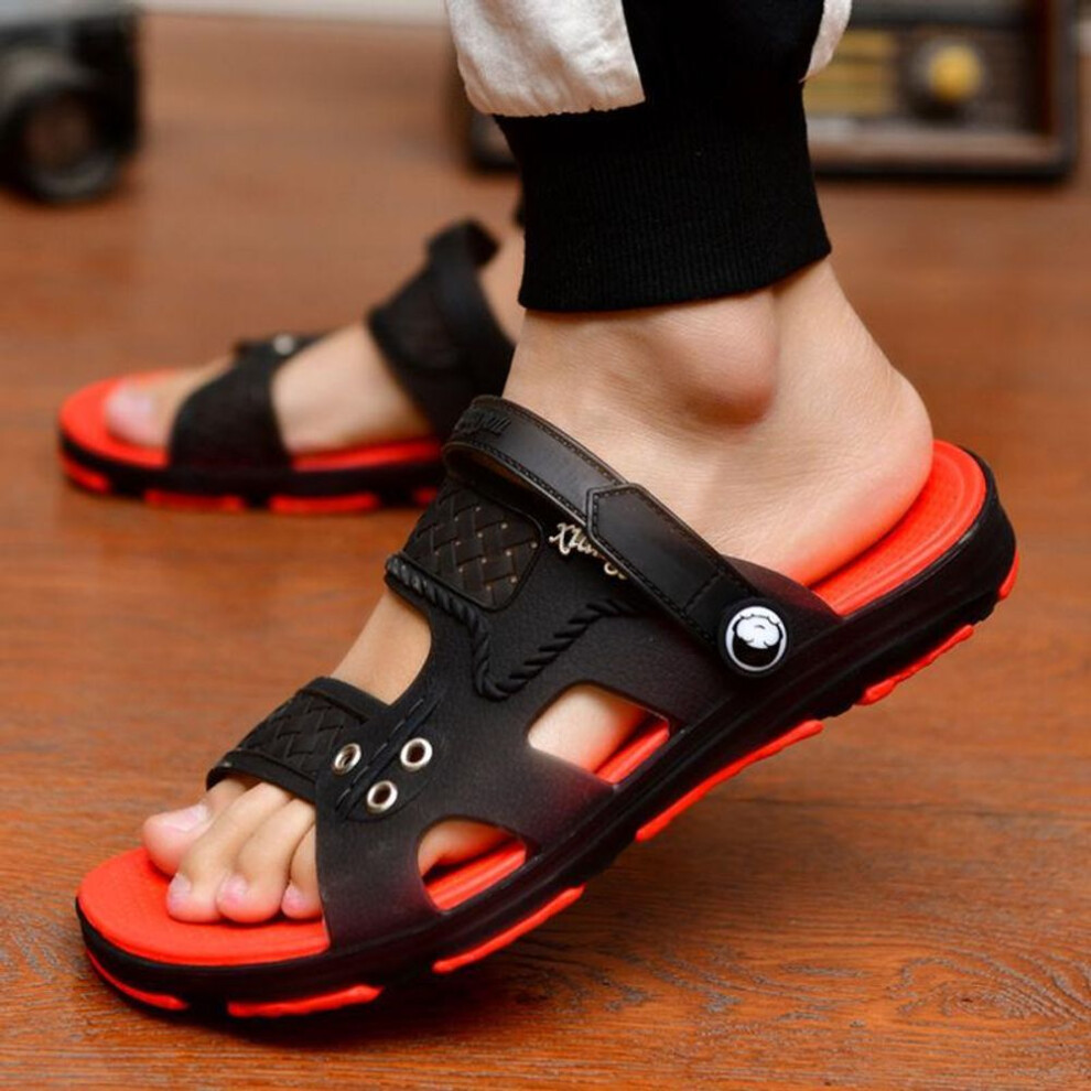 (red, 42) Fashion Home Men Sandals Casual Durable Men Shoes Anti Skid Peep Toe Men Slippers Summer Shoes Sandalias Plus Size
