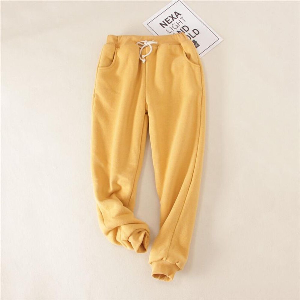 (yellow, M) Women Fleece Lining Sweatpants Warm Thicken Winter Jogger Pants Harem Lady Casual Trousers Drawstring