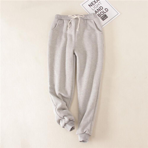 (grey, M) Women Fleece Lining Sweatpants Warm Thicken Winter Jogger Pants Harem Lady Casual Trousers Drawstring