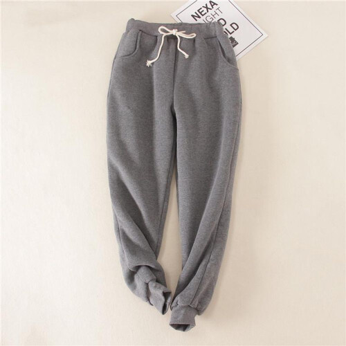 (dark gray, M) Women Fleece Lining Sweatpants Warm Thicken Winter Jogger Pants Harem Lady Casual Trousers Drawstring