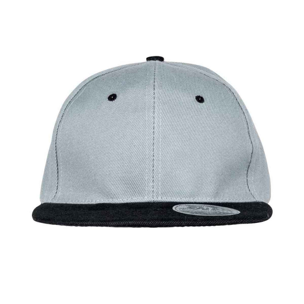 (One Size, Heather Grey/Black) Result Headwear Original Bronx Flat Snapback Cap