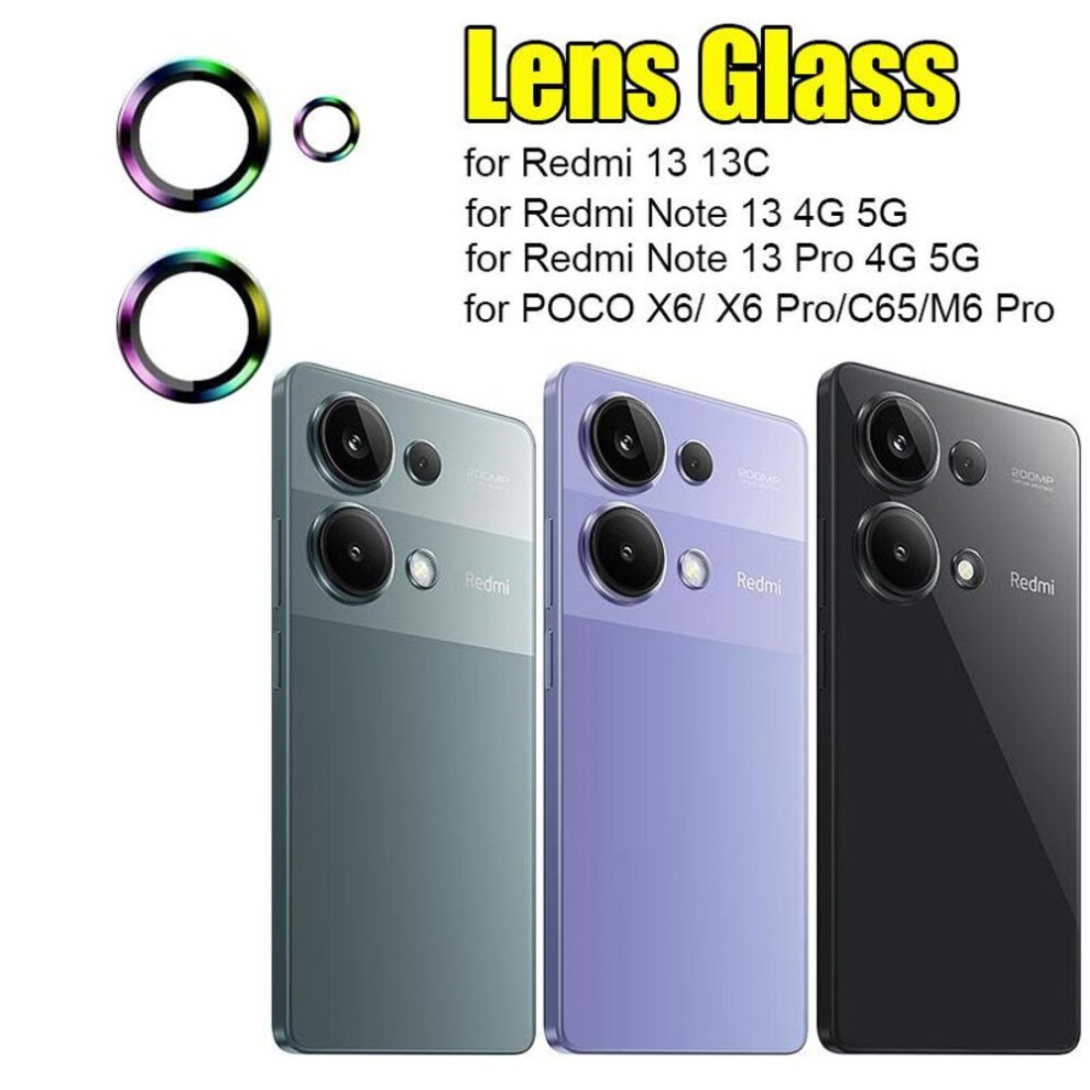 (multicolor, Xiaomi POCO C65) Ring Tempered Glass Lens Phone Camera Protector for POCO X6 5G X6 Pro C65 M6 Pro 4G Redmi 13C 13 Redmi Note 13/ Note 13 Pro 5G 4G Note 13 Pro+ HD Film