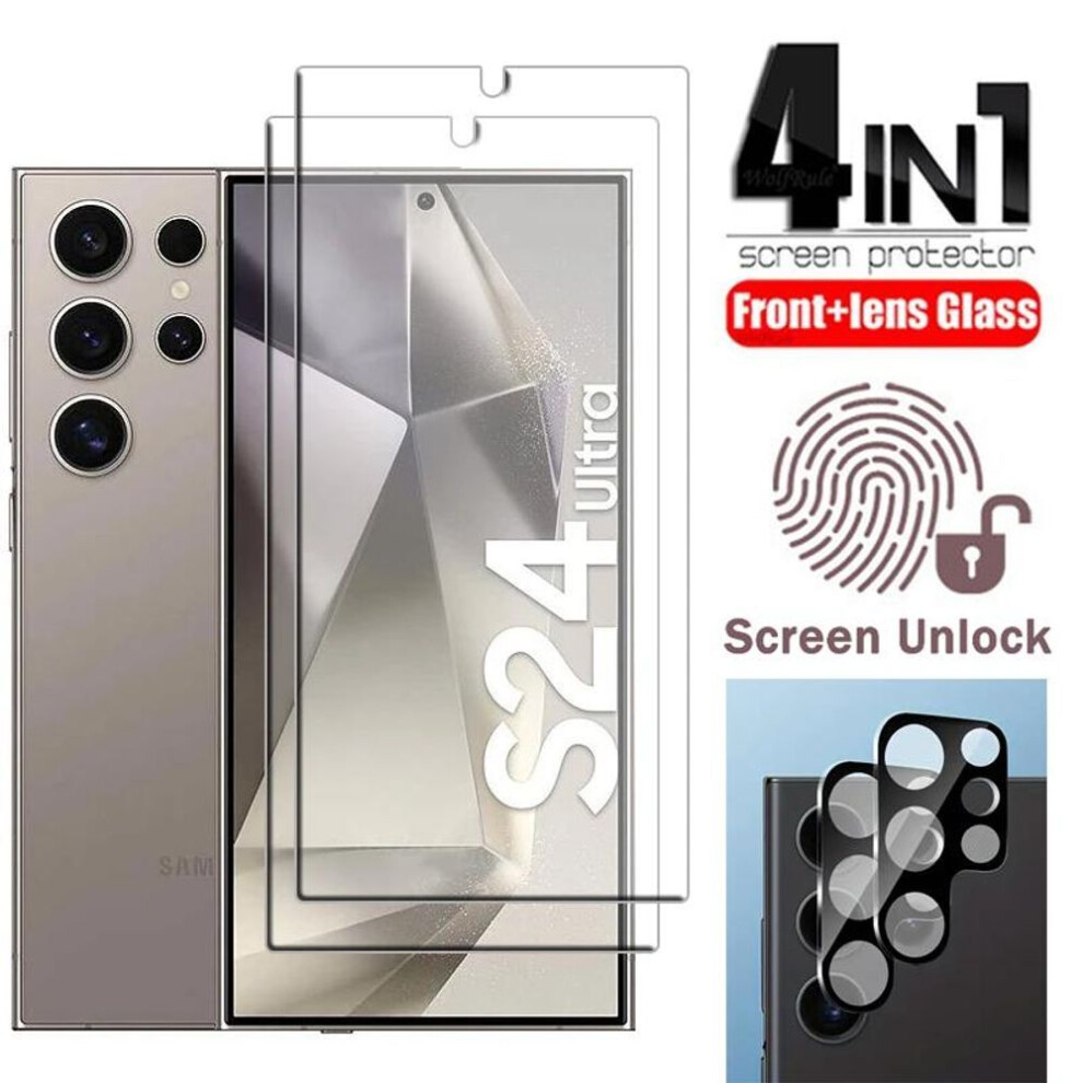 (clear, Samsung Galaxy S23+) 4in1 [FingerPrint ID Unlock] 2pcs Screen Protector Tempered Glass 2pcs Lens Glass For Samsung Galaxy S24 / S24+ / S24 Ultra / S23 S23+ S22 5G S21 Plus