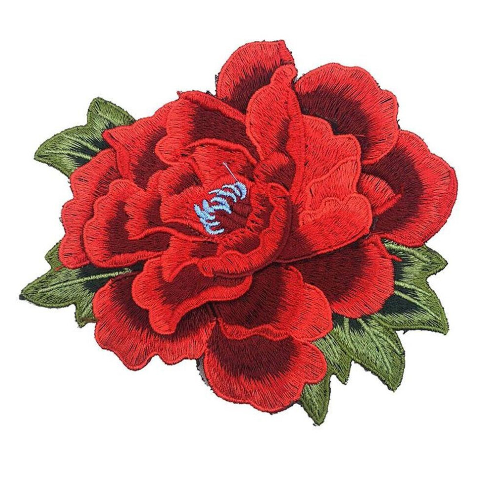(red) 1PC Clothing Repair Sewing Craft Embroidery Applique Fabric Patch Rose Flower DIY Dress Decoration