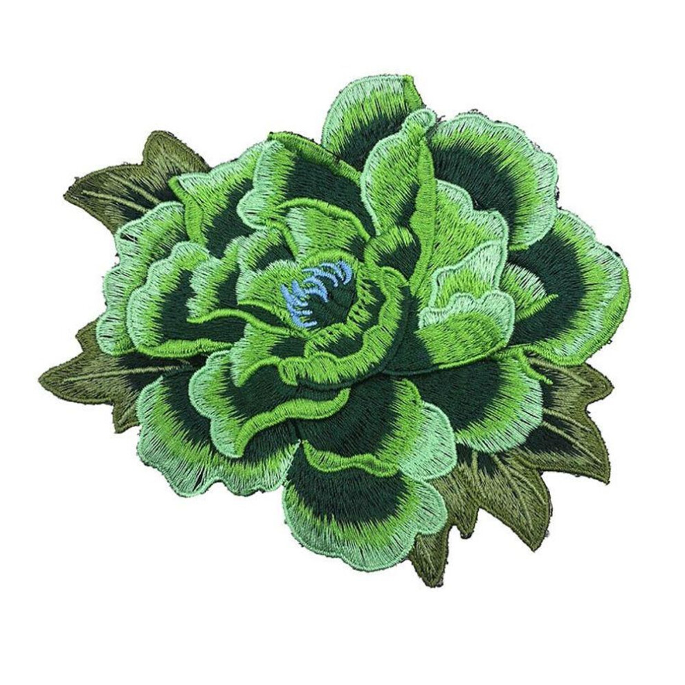 (green) 1pc Clothing Repair Sewing Craft Embroidery Applique Fabric Patch Rose Flower Diy Dress Decoration