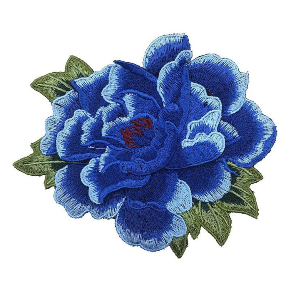 (royal blue) 1pc Clothing Repair Sewing Craft Embroidery Applique Fabric Patch Rose Flower Diy Dress Decoration