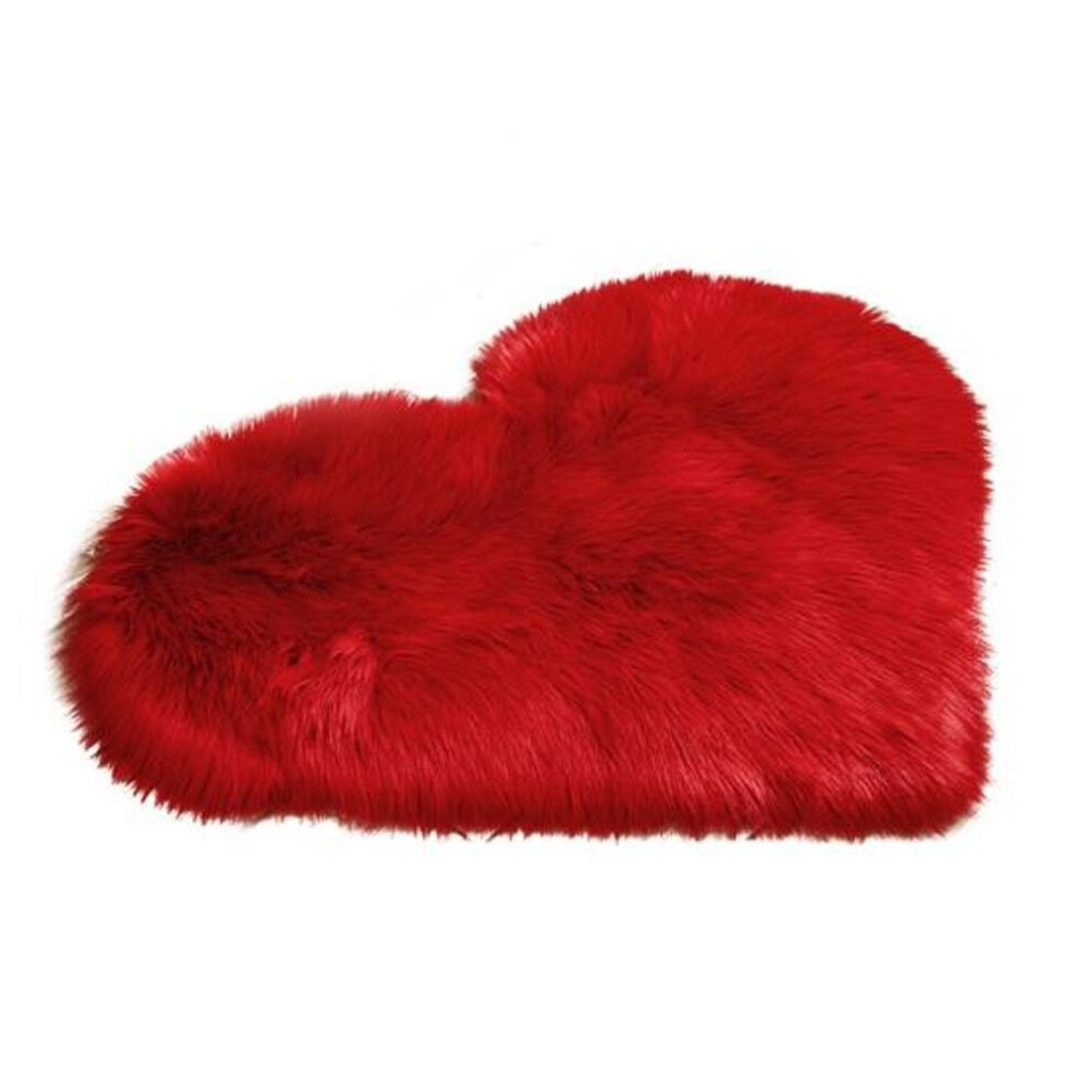 (red) Talos Creative Heart Shape Plush Rug Anti-slip Carpet Door Mat Home Bedside Decor