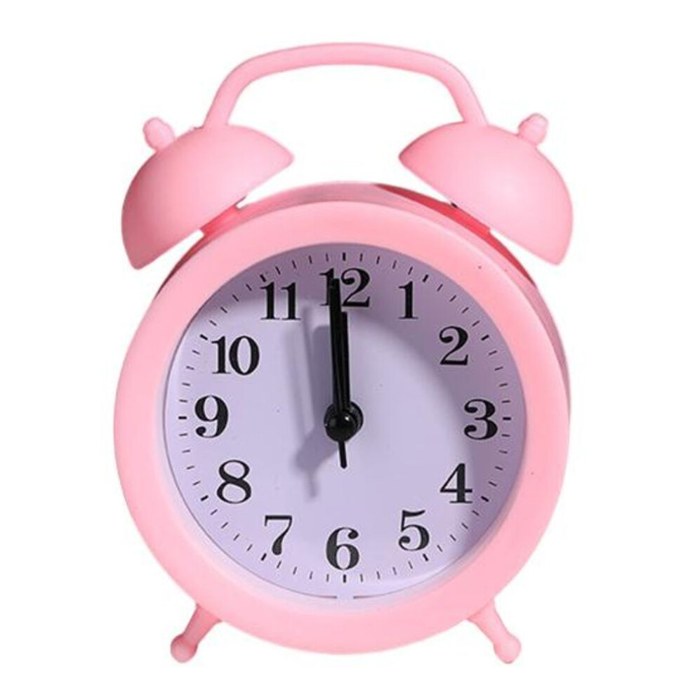 (pink) Double Bell Clock Accurate Timekeeping Battery Operated Analog Mini Round Bedside Desk Alarm Clock Cute Kids Gift
