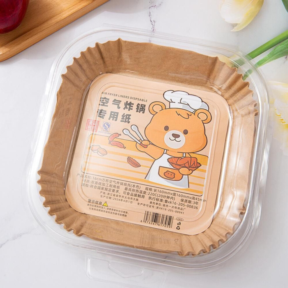 (natural, Blister box square 16*4.5 [100 sheets]) Non-stick Air Fryer Paper Tray, Oil-proof And High Temperature Resistant Baking Paper.