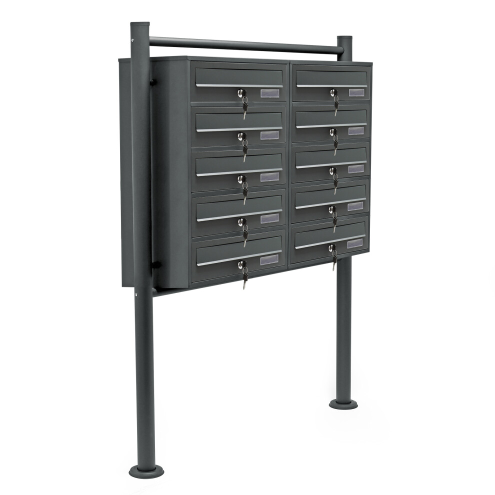 Multiple Outdoor Letterbox Standing Multi-slot Postbox 2x5 Galvanised Steel Mailboxes in Anthracite