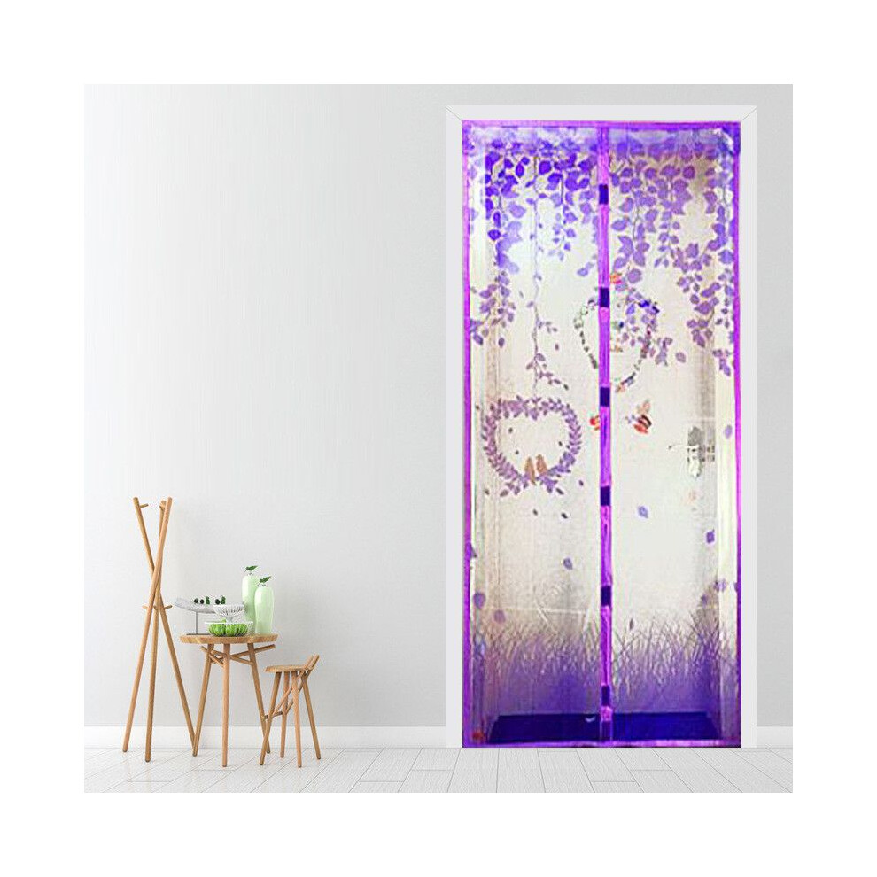 (Purple, 90*210cm/35.4*82.7in) Door Tulle Magnetic Closing Mesh Mosquito Net Cartoon Window Curtain Screens