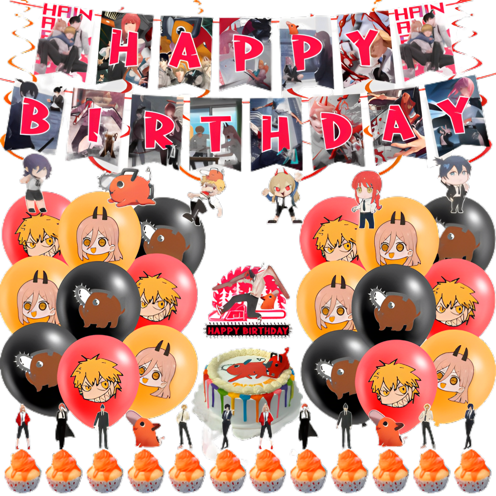 (44PCS) Chainsaw Birthday Man Party Supplies Decor Balloons Flag Topper Diy Cake
