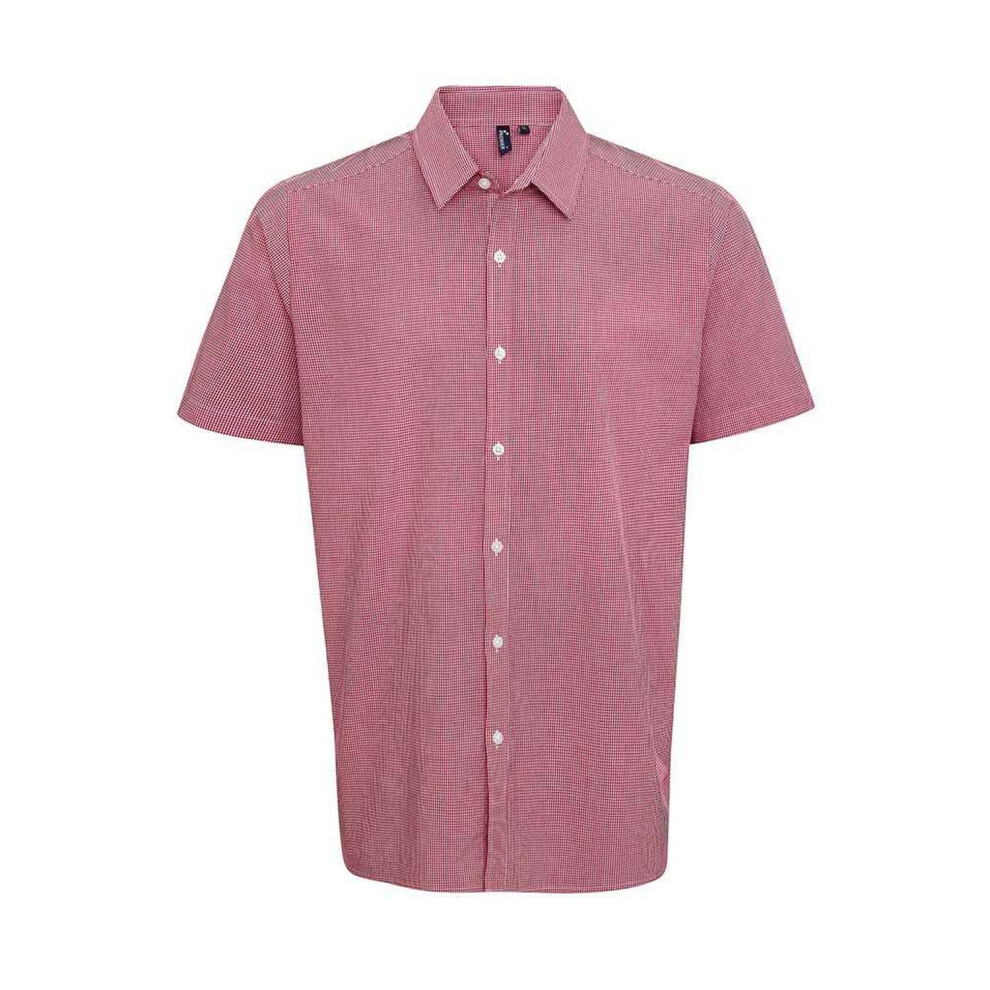 (3XL, Red/White) Premier Mens Gingham Cotton Short-Sleeved Shirt