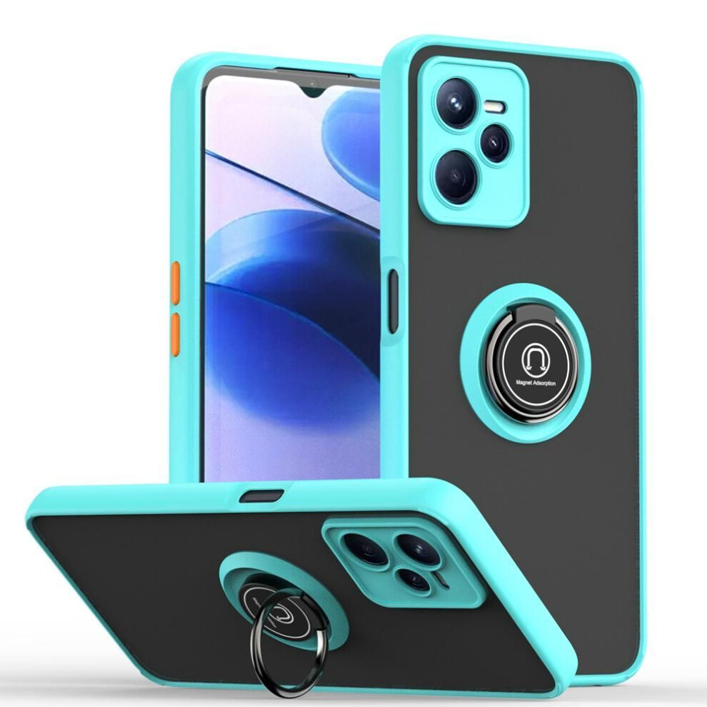 (sky blue, for Realme 9) KEYSION Fashion Matte Case for Realme C35 Transparent Shockproof Ring Stand Phone Back Cover for OPPO Realme 9 5G 9 Pro+ Plus