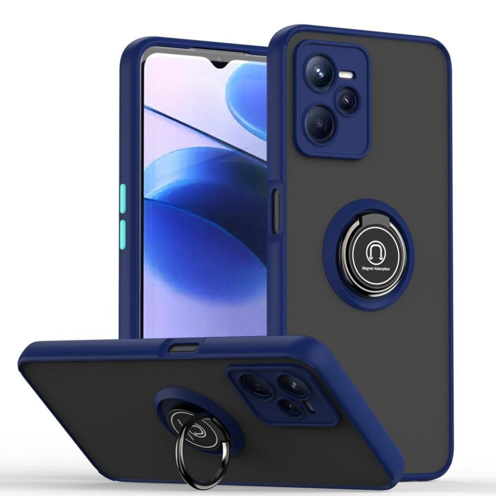 (navy blue, for Realme 9) KEYSION Fashion Matte Case for Realme C35 Transparent Shockproof Ring Stand Phone Back Cover for OPPO Realme 9 5G 9 Pro+ Plus