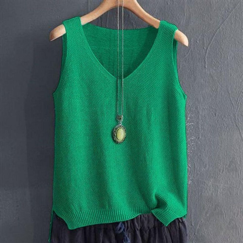 (green, XL) Spring V-neck Vest Female Student Knitted Sweater Waistcoat Vest Plus Size