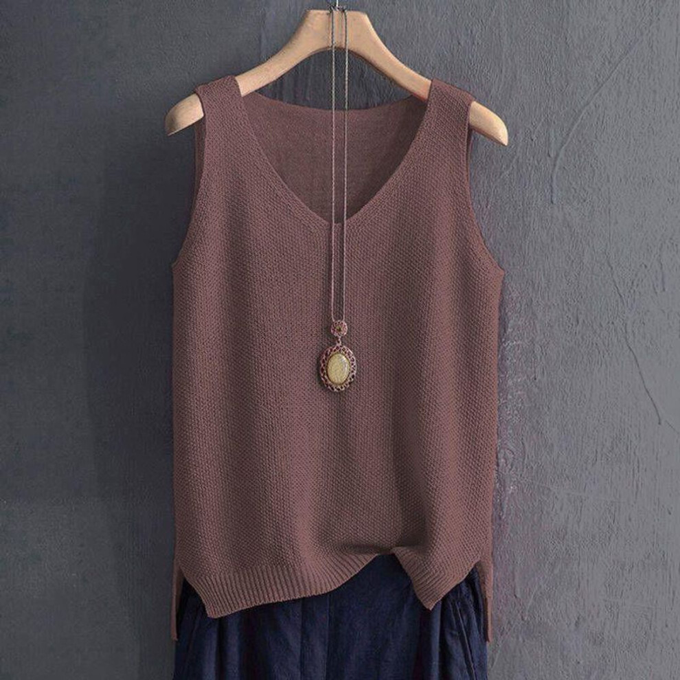(tan, XXXXL) Spring V-neck Vest Female Student Knitted Sweater Waistcoat Vest Plus Size