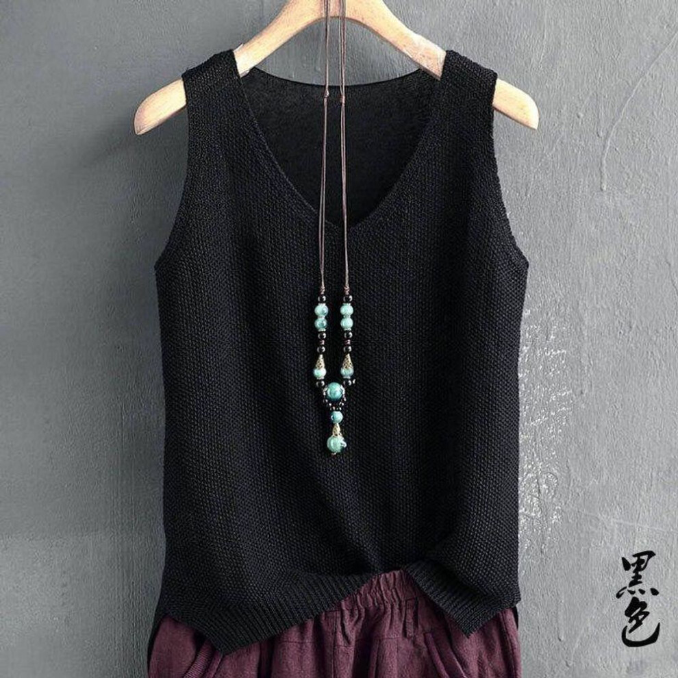 (black, XXXXXL) Spring V-neck Vest Female Student Knitted Sweater Waistcoat Vest Plus Size