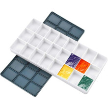 (As show, One size) LINJOU Paint Palette Box, 24 Grids Palette for Watercolour, Plastic Empty Palette Tray with Rubber Lid