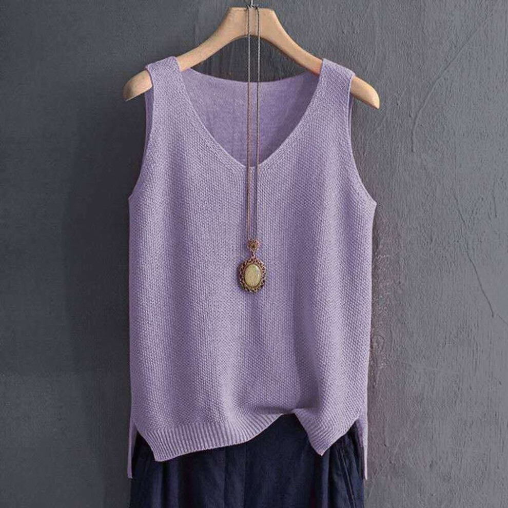 (purple, XXXXL) Spring V-neck Vest Female Student Knitted Sweater Waistcoat Vest Plus Size