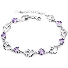 (As show, One size) LINJOU Women Heart Anklet 925 Sterling Silver Purple Pink Cubic Zirconia Heart Infinity Heart Anklet
