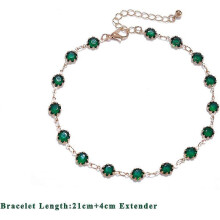 (As show, One size) LINJOU Crystal Anklets Green Rhinestone Ankle Bracelets Gold Barefoot Foot Chain Jewelry