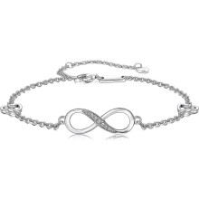 (As show, One size) LINJOU 925 Sterling Silver Infinity Anklet Bracelet for Women Girls Adjustable Foot Jewelry Gift Silver