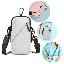 (As show, One size) LINJOU Phone Holder, Small Crossbody Shoulder Holsters Bag with Arm Band, Fits iPhone and Android(Gray)