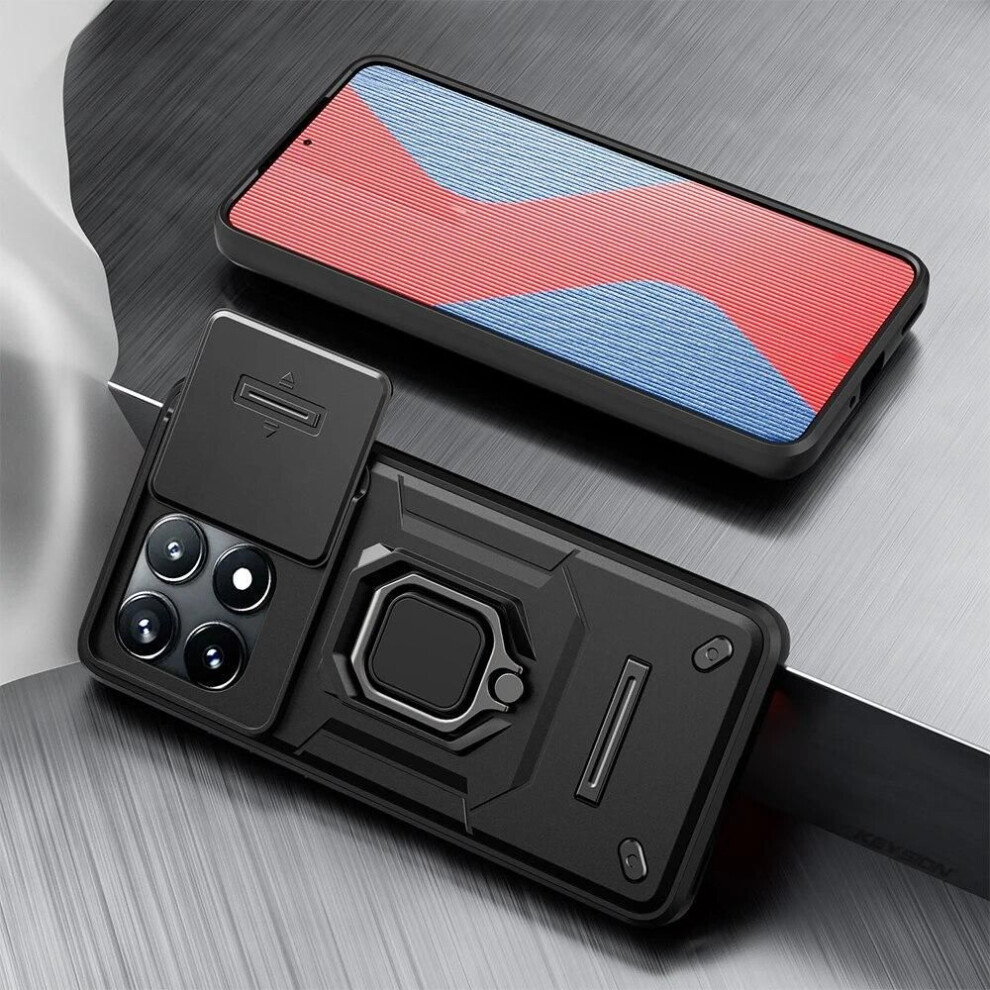 (black, for POCO X6 Pro) Keysion Shockproof Armor Case For Xiaomi Poco X6 Pro Slide Camera Lens Protection Ring Stand Phone Back Cover For Poco X5 Pro 5g