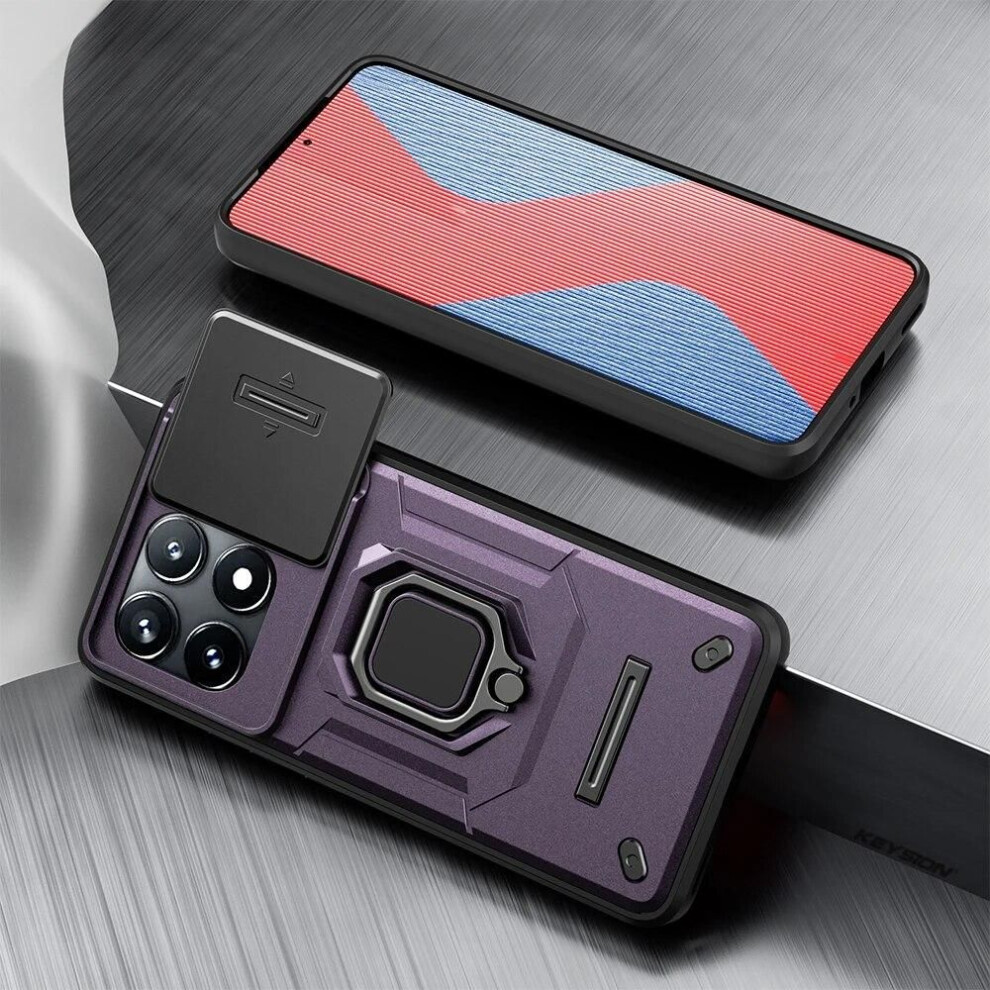 (purple, for POCO X5 Pro 5G) Keysion Shockproof Armor Case For Xiaomi Poco X6 Pro Slide Camera Lens Protection Ring Stand Phone Back Cover For Poco X5 Pro 5g
