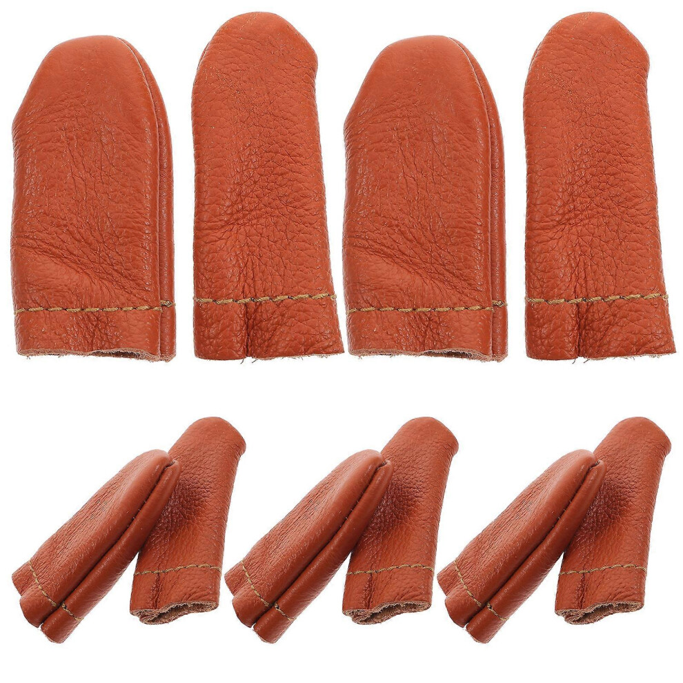 (As show, One size) 10 Pairs Leather Thimble Finger Protectors Practical Finger Cots Finger Protector (Random Color)