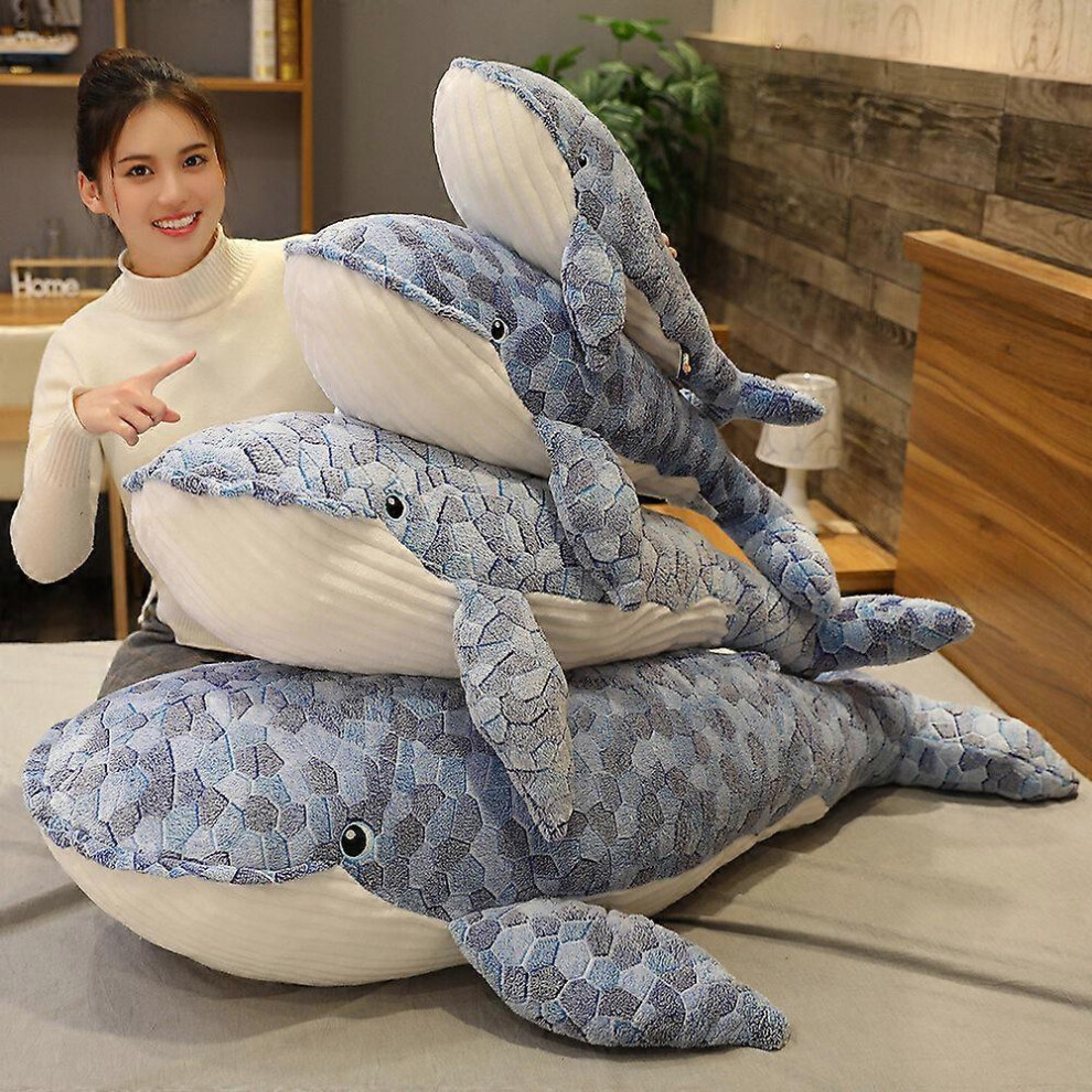 Spiez (90Cm, One Size) 50-110Cm Giant Size Whale Plush Toy Sea Animals Stuffed Toy Huggable Shark Soft Animal Pillow Kids Gift Blue