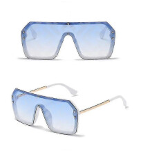 (Blue, One size) New Large Frame Trend Letter Sunglasses Personality Conjoined Watermark Lens Men And Women Fashion All-match Sunglasses
