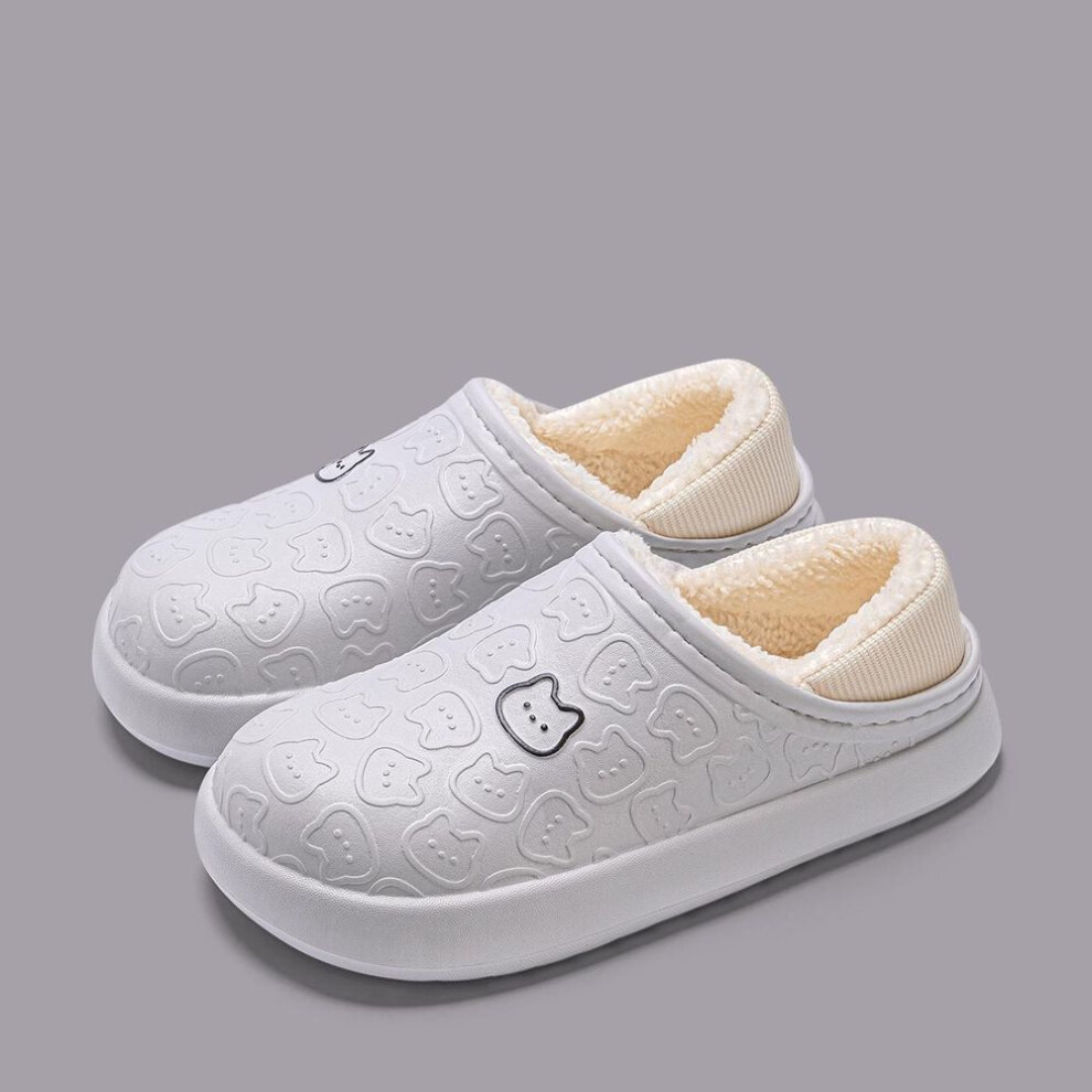 (grey, 40-41) Mo Dou Women&apos;s Cotton Slippers Fall And Winter Indoor Package Heel Non-slip Home Slippers Padded Warm Waterproof Cotton Shoes