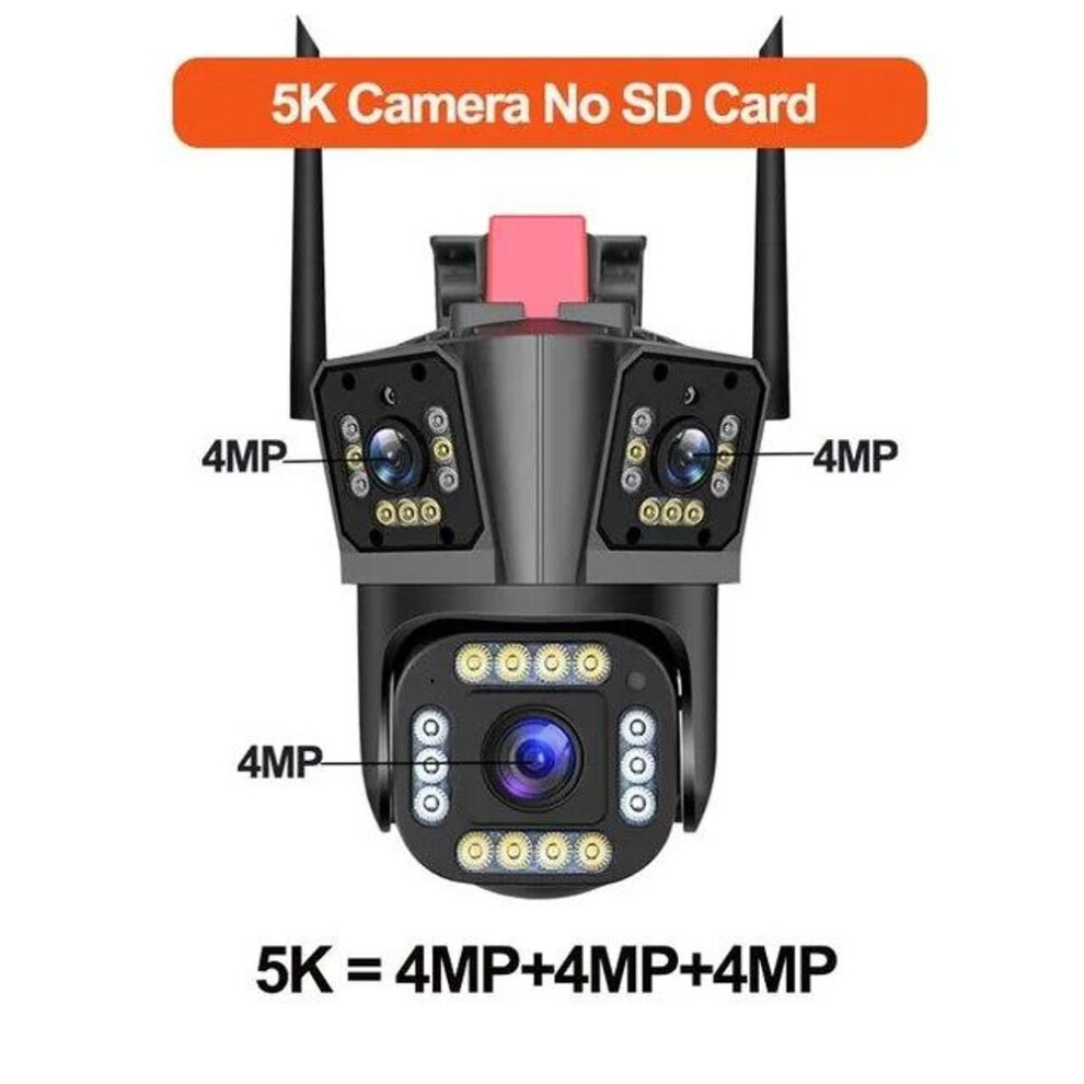 (EU Plug) 8k Wifi Ip Camera Four Lens Three Screen Ptz Camera 10x Zoom Outdoor Auto Tracking Security Camera Waterproof Surveillance Cam