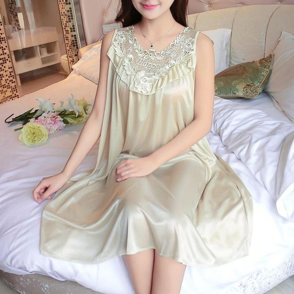(champagne, One size) Women's Sexy Satin Nightgown - Casual Sleeveless Long Dress