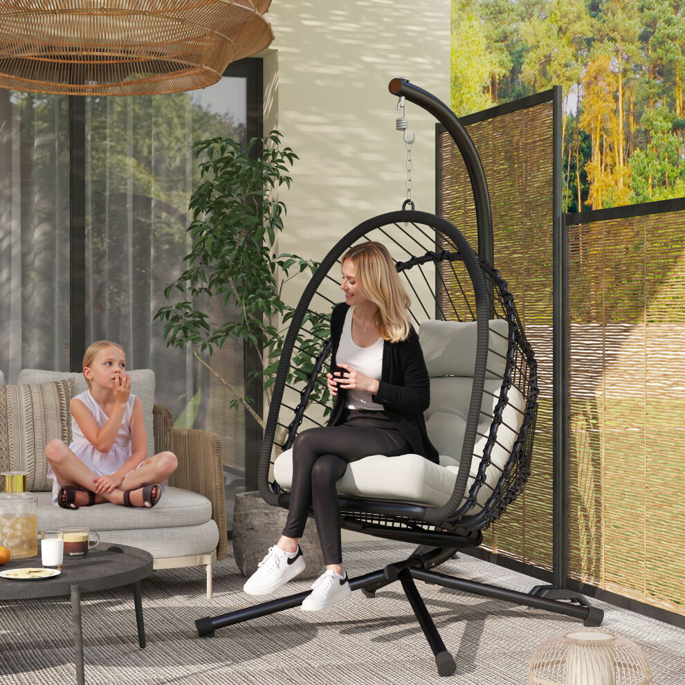 Outsunny Pe Hanging Swing Chair W/ Thick Cushion, Patio Hanging Chair, Black