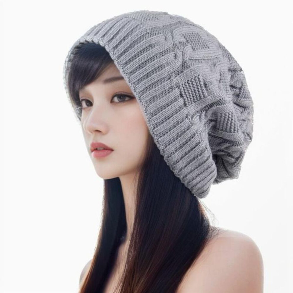 (gray, One Size) Women Winter Warm Knitted Newborn Hat Large Head Small Face Versatile Ear Protection Fashion Wool Pile Hat