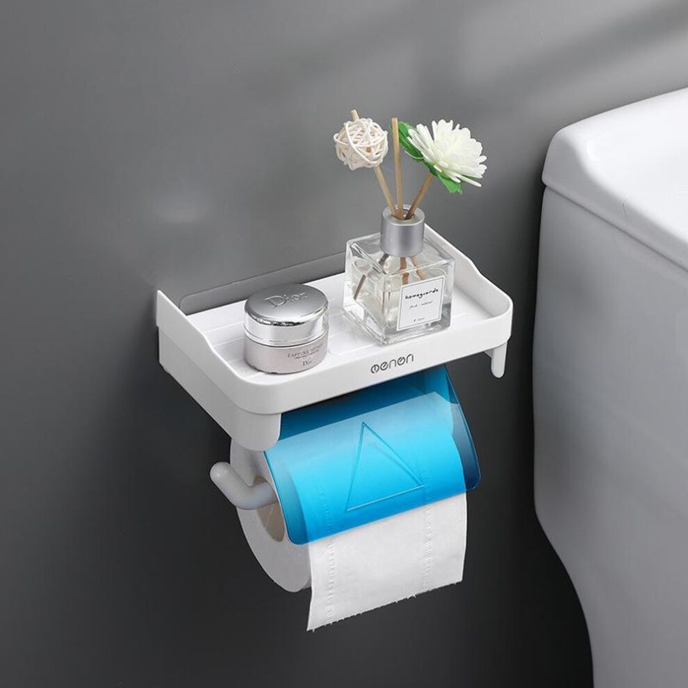 (blue) Punch-free Toilet Paper Holder Wall Mounted Tissue Box Bathroom Accessories Waterproof Roll Paper Storage Holder Shelf