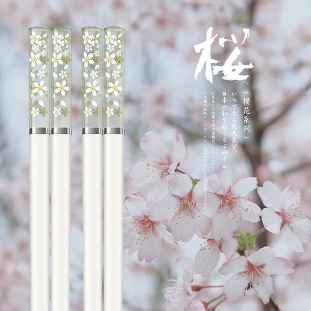 (green,white) Amber Sakura Japanese Chopsticks Pink Cherry Blossom Sushi Reusable Food Sticks Beautiful Chinese Cooking Chopsticks Tableware