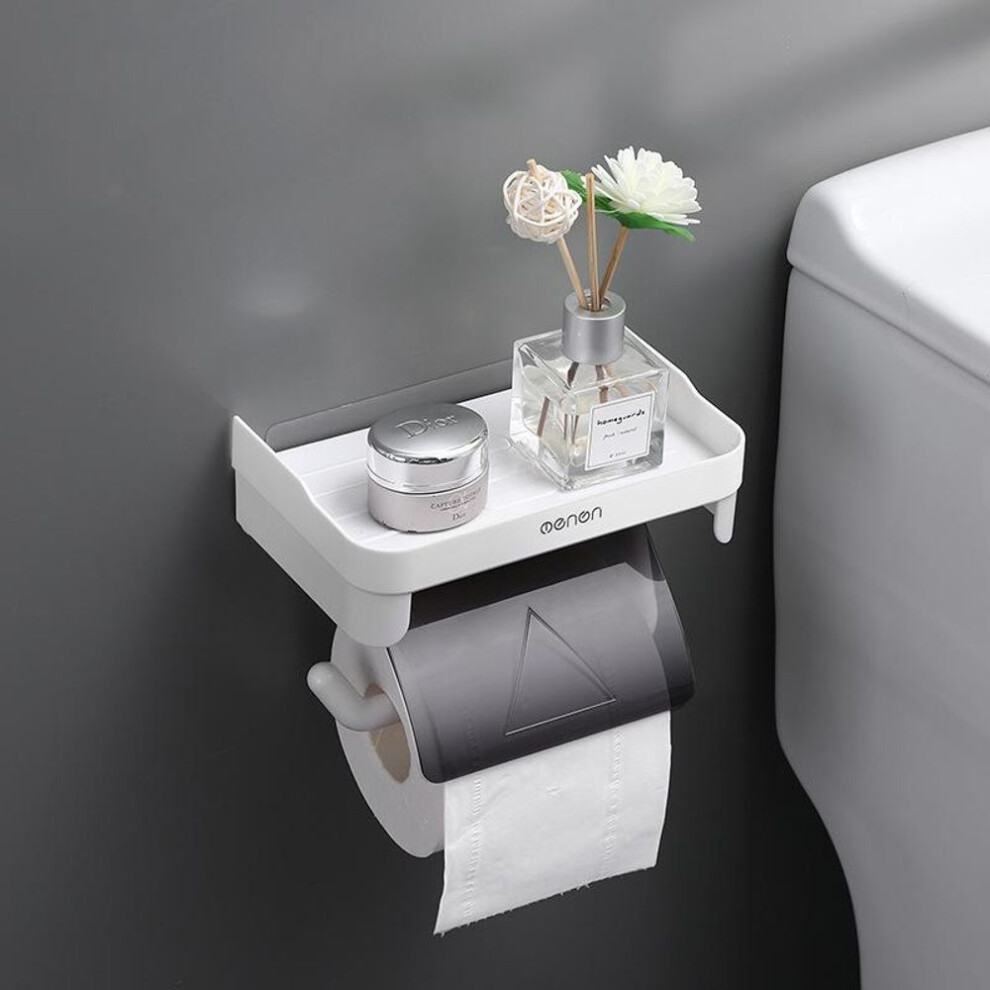 (grey) Punch-free Toilet Paper Holder Wall Mounted Tissue Box Bathroom Accessories Waterproof Roll Paper Storage Holder Shelf