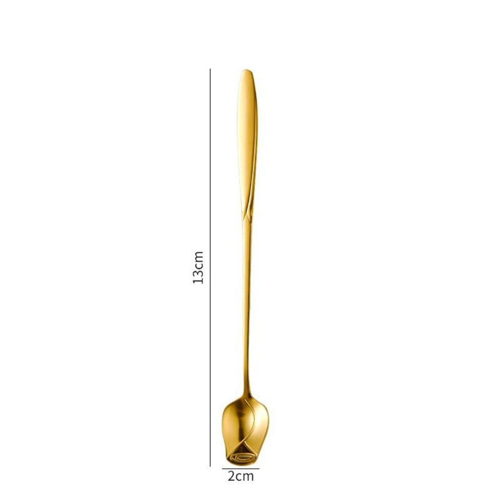 (gold, 13CM) Long Handle Coffee Spoon Stainless Steel Rose Stirring Spoon Unusual Flower Scoop Tiny Teaspoon For Dessert Ice Cream Nice Gift